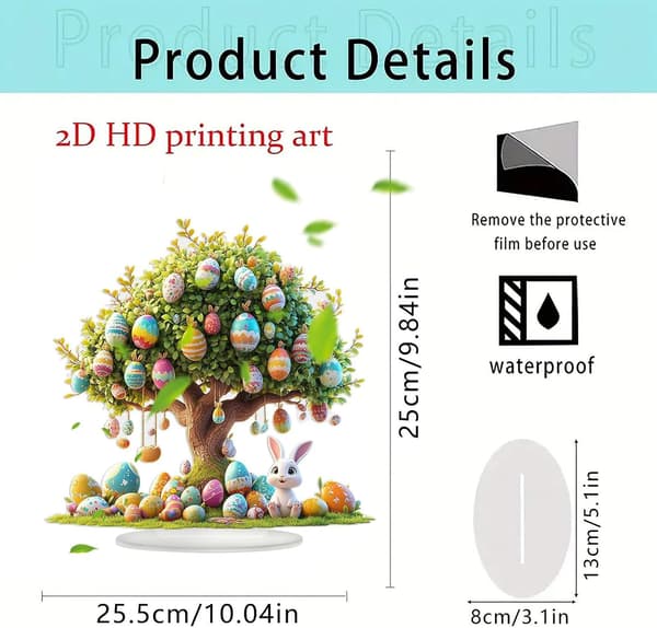 Easter Egg Tree Decoration Flat Acrylic Easter Bunny Ornament 17x24cm Holiday Home Decor