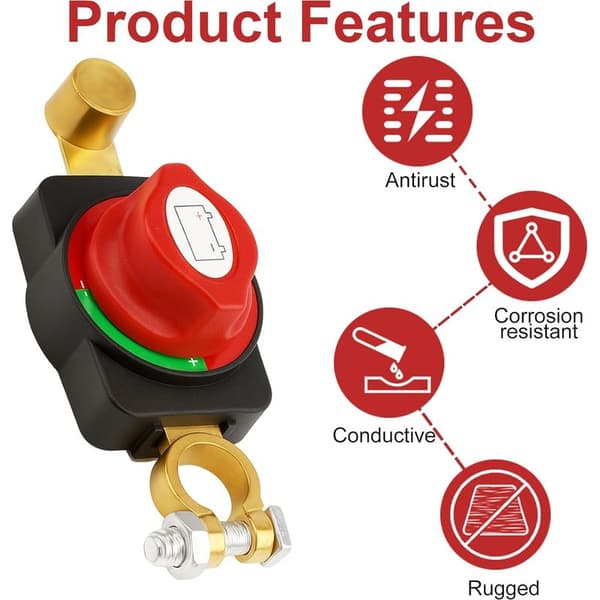 12V 24V 48V Battery Disconnect Switch, Adjustable 180° Waterproof Blade Switch, High Conductive Brass Battery Switch for Car, Boat