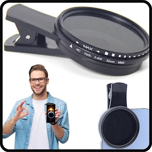 Set Solar Eclipse Phone Filter 52mm Camera Lens Filter ND 2-400 Smartphone Lens Filter with Clip