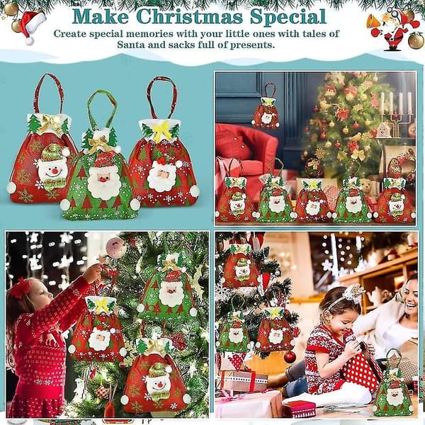 3-pack julklappspåsar, julgodispåsar, julklappspåsar, jultomtesäck, fyllbara dragskor