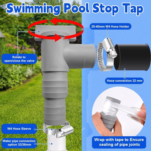 Pool Maintenance/Shut-off Valve, 2 Pool Valves, Pool Shut-off Valve, 32/38mm Pool Hose, Above Ground Pool Pump