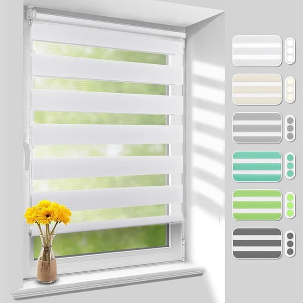 Day and Night Blackout Blind without Drilling - White - 45 x 130 cm - Roller Blind, Double Fabric, for Interior Windows