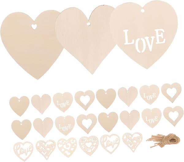 80 st. hjerteformede treskiver for DIY-håndverk med snor til Valentinsdagen