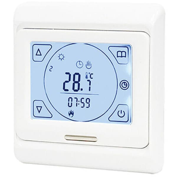 Programmable Electric Underfloor Heating Thermostat 16A with Probe, Digital Room Thermostat Underfloor Heating Controller LCD Touch Screen, 1 pc