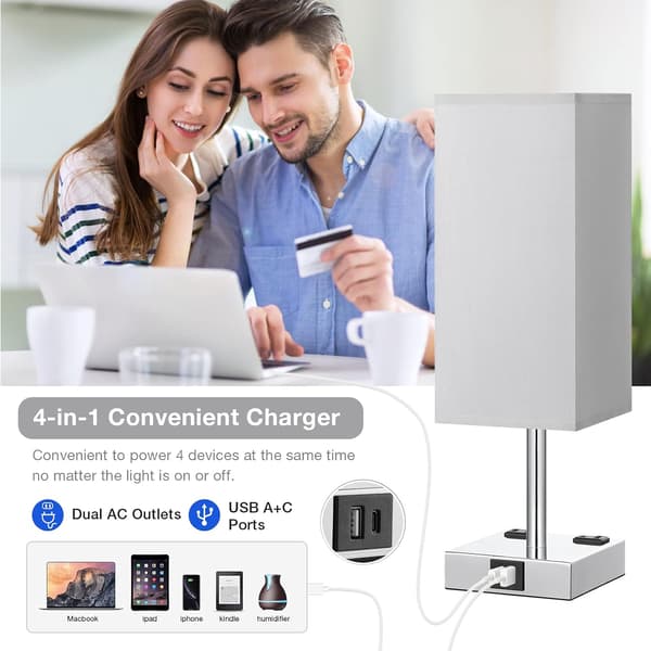 【Upgraded】Bedside Lamp with Touch Control, with USB C+A Charging Ports and Dual AC Outlets, 3-Way Dimmable Nightstand Lamp for Bedroom