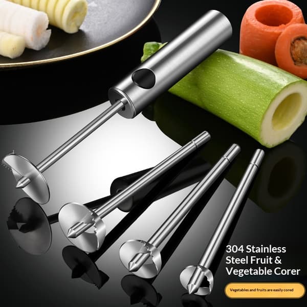 4-piece Stainless Steel Core Remover Set Kitchen Tool for Fruit Vegetables Silver silver