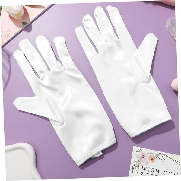 Elegante satinbrudehandsker, håndledslange, til teselskab og aftenfest, med smart sløjfedesign