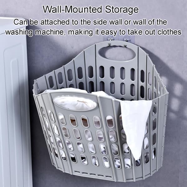 Foldable Laundry Basket, Collapsible Storage Basket with Handle, Portable Shower Basket, Storage Basket for Bathroom and Kitchen (Grey)