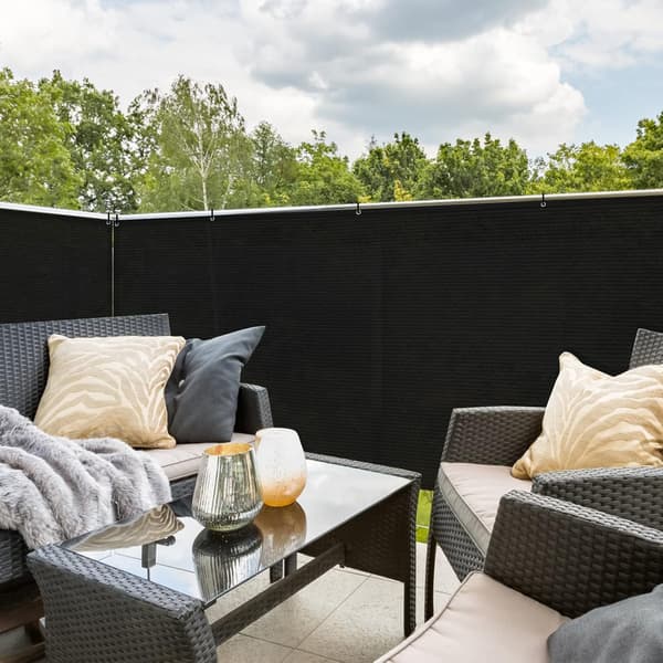 Balkonskærm, Sort, Solbeskyttelse, Mesh-stof med Øjer, UV-beskyttelse til Terrasse, Have, Veranda, 90x100cm