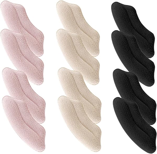 Usynlige hælpuder skoindlæg til sko, der er for store, 6 par (pink, beige, sort) selvklæbende
