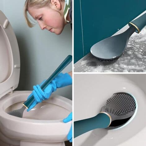 Flexible Silicone Toilet Brush - Wall Mounted, Drill-Free - Quick Drying - Effectively Cleans Corners - 2-Piece Set