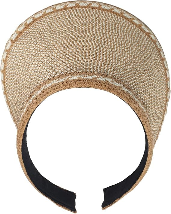 Women's Straw Sun Visor Wide Brim Golf Sun Hat Summer Beach Sun Visors Cap Khaki Khaki