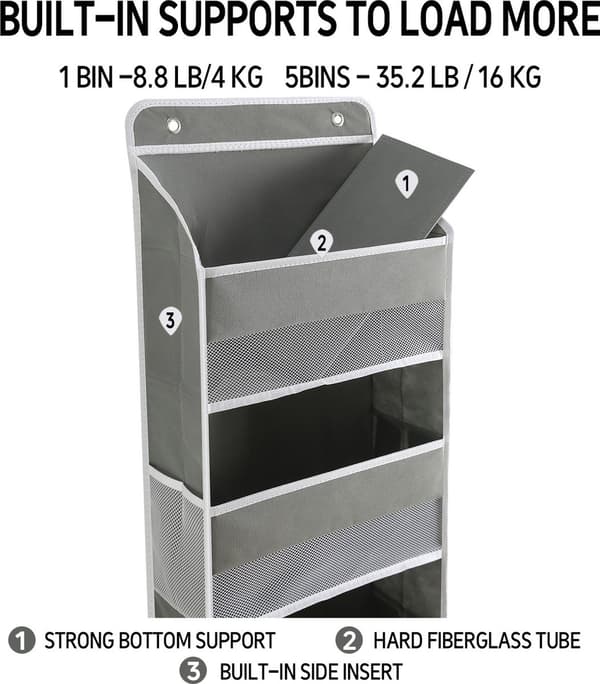 Over-the-Door Organizer, 5 Tiers with 11 Pockets, Hanging Storage, Black, 1 Piece