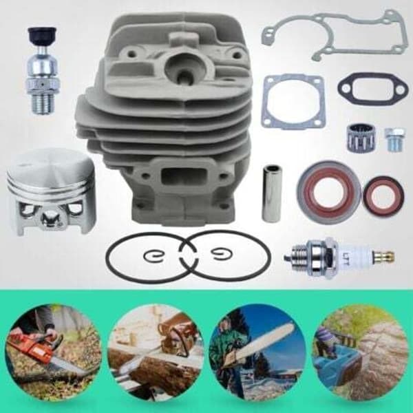Piston and Cylinder for Stihl 026 Series MS260 Chainsaw, Nikasil 44.7mm, Piston + Cylinder + Seals + Decompression Valve + Spark Plug