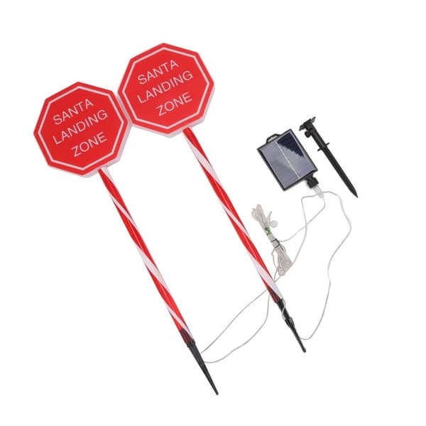 Vandtæt LED-solcellelampe med skiltet \"Santa Stop Here\". KLB