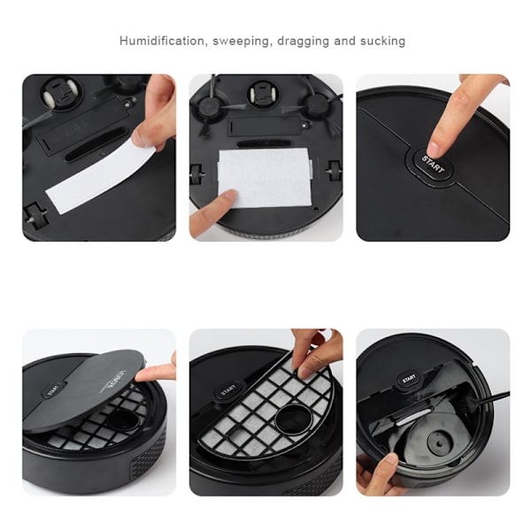 Robot Vacuum Cleaner USB Smart 3-in-1 Suction Sweeping Mopping Function Automatic Vacuum Cleaner for Small Apartments Black