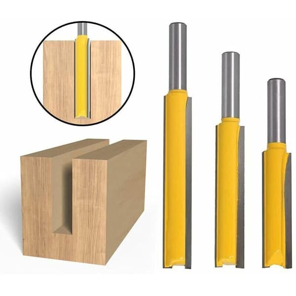 mm diameter, 3-delt rettfres, ekstra lang karbidspiss, rett fresehode, trebearbeidingsfres