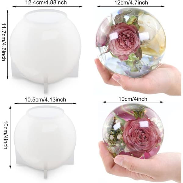 Sæt med 2 store kugleformede harpiksforme, 11,9 cm og 10,2 cm, sømløse forme til lysfremstilling