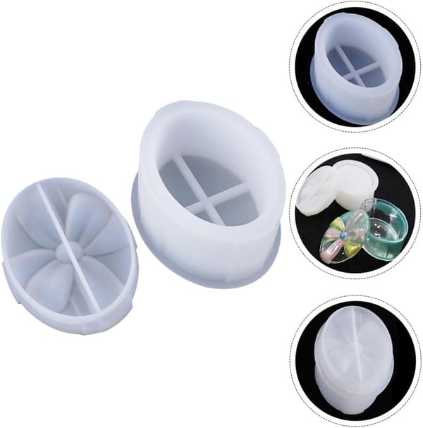 Oval roset silikoneform med låg til DIY epoxyharpiks smykkeskrin