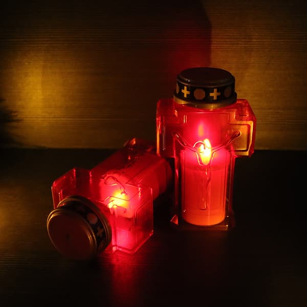 2-pack Cross-shaped Candles with Red Flicker-free Flame, Reusable Church Cemetery Decoration