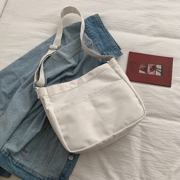 Canvas Taske Mode Messenger Taske Studenter Skuldertaske hvid