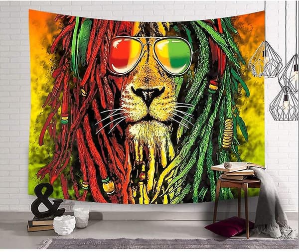 Rasta Tapestry Rastafari Lejonhuvud Bob Väggbonad Tapestry För Vardagsrum Sovrum Sovsal Dekor Psykedelisk