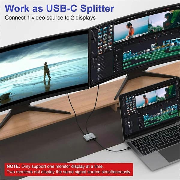 Tovejs USB C KVM-switchsplitter til 8K@60Hz/4K@144Hz videooverførsel+100W opladning+10Gbps data