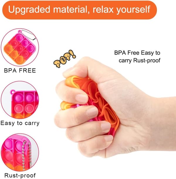 20-pack Mini Fyrkantiga Dekompressionsleksak Nyckelringar, Bubble Touch
