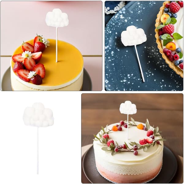 50 Pieces White Cloud Cake Toppers Cake Insert Decorations Made of Polyester Ball and Wood