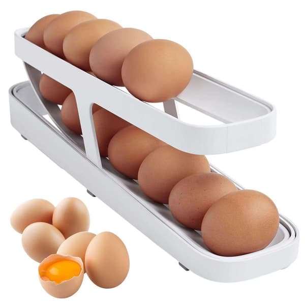 Egg Dispenser, platsbesparande rullande äggdispenser och organizer för kylskåpsförvaring