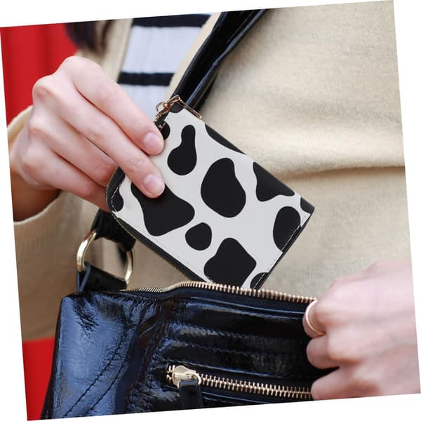 Cow Pattern Card Holder Wallet with Zipper and Keychain Pouch