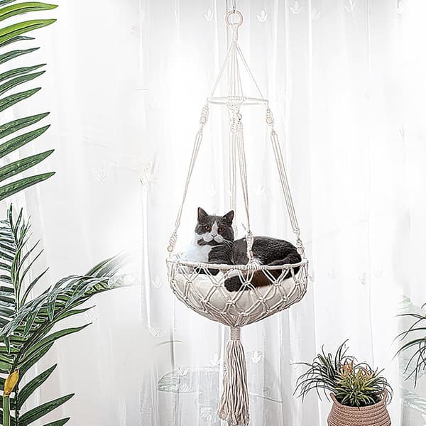 Spets kattbädd, katthängmatta, kattsving handvävd hängande kattbädd husdjurssäng