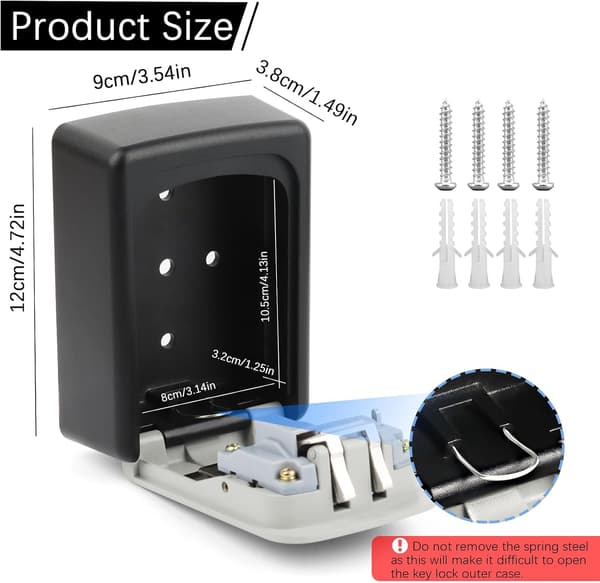 Secure Key Box, Wall Mounted Coded Key Box, Waterproof Key Box, with 4-Digit Code, for Home, School, Garage, Factory, Office