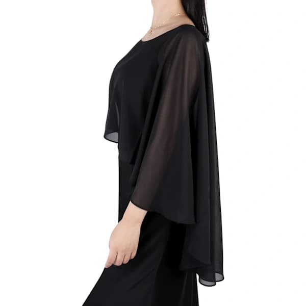 Gennemsigtige chiffon-caper, bløde capeletter til kvinder, lette sjaler og omslag til aftenkjoler, sort