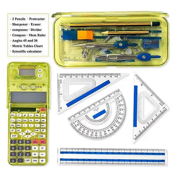 Luxmoc Multifunctional Scientific Calculator Transparent Pencil Case Time Display Scientific Function Calculator Yellow[DB] Yellow Yellow