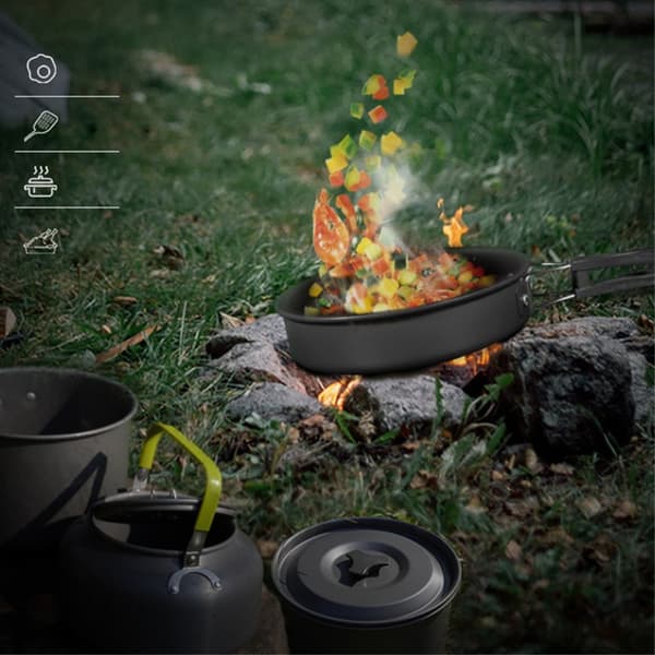 Camping Køkkengrej sæt gryde med redskaber Silver silver