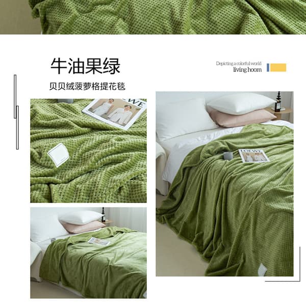 Køletæppe Mælk Fleece Gitter Jacquard Tæppe Sommer Koldt Enkelt Lur Tæppe til Sofa Sengekontor Grøn 100x120cm