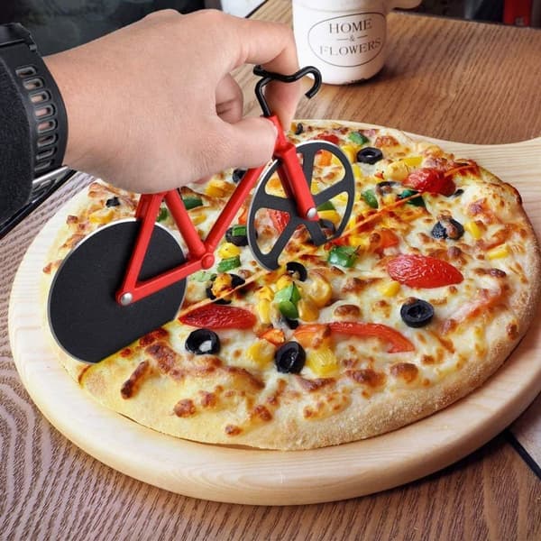 Röd pizzaskärare cykel pizzaskärare rostfritt stål non-stick beläggning KLB