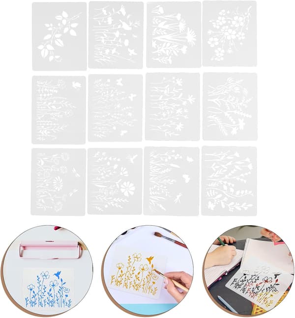 Blomsterstenciler Tegnemaler 16 deler Sett for gutter og jenter Vårplanter DIY Stencil Kunst Håndverk Malingsformer Verktøy
