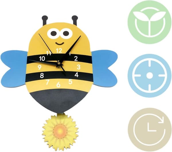 Silent Wall Clock Large Arabic Numeral Display Bee-shaped Eco-friendly PVC Foam Board