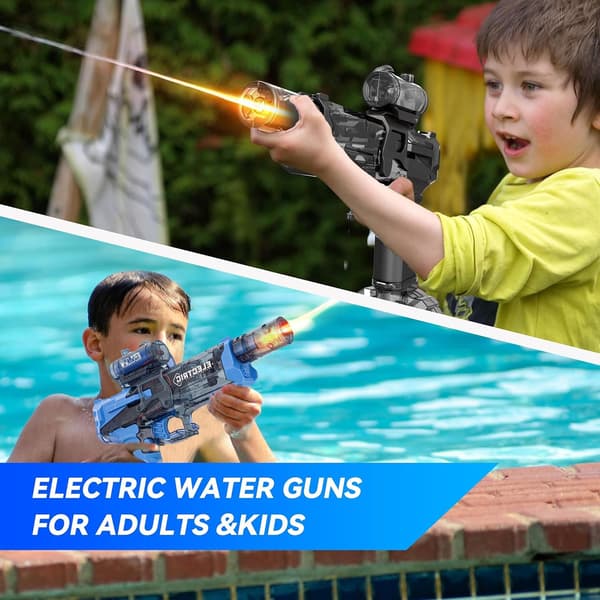Elektrisk vandpistol til børn og voksne, 2 kraftige vandpistoler med lang rækkevidde, til udendørs pool, blå og sort