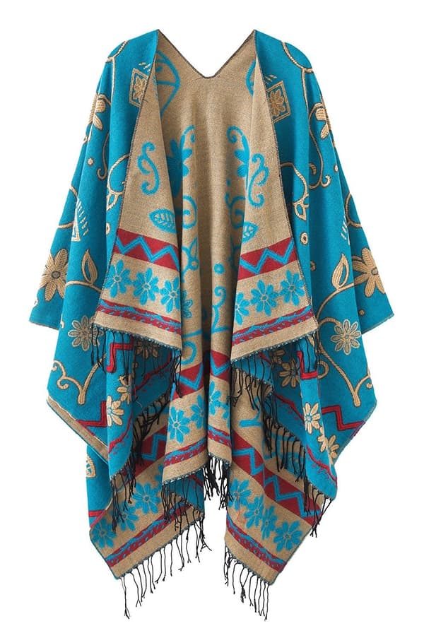 Poncho Cape Sjal med Blomstermønster for Kvinner