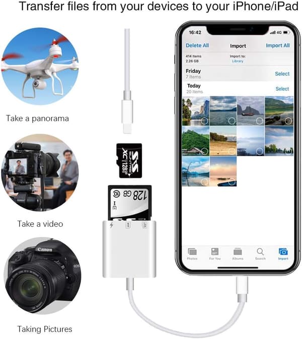 SD/Micro SD-kortleser for telefon/Pad Plug and Play, SD-minnekortadapter med samtidig lesing og lading