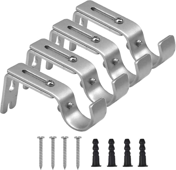 4 stk gardinstang veggfester (sølv), justerbar gardinstang