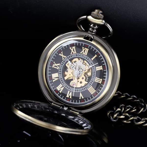 Vintage Unik Ihålig Mekanisk Steampunk Taskukello Ketjulla
