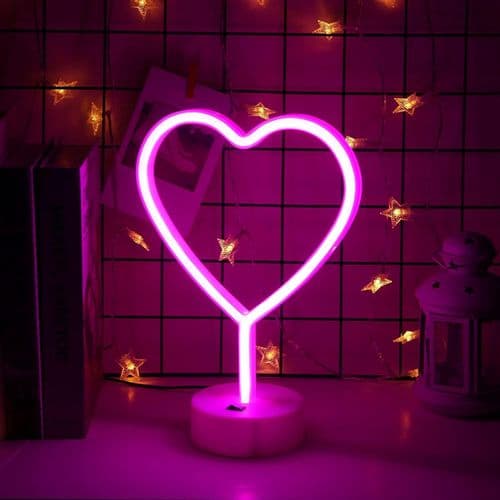 Heart-shaped pink LED neon sign - Heart-shaped decorative table lamp (decorative light, neon light,