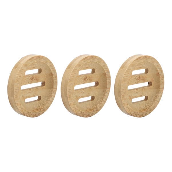3 Pcs Round Bamboo Soap Dish Home Bathroom Retro Elegant Self-Draining Soap Holder Tray for Kitchen 0.1