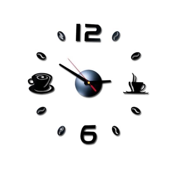 Silver Giant Frameless Wall Clock for Cafe, Large Size, Modern Design, Coffee Bean Cup, De[DB]