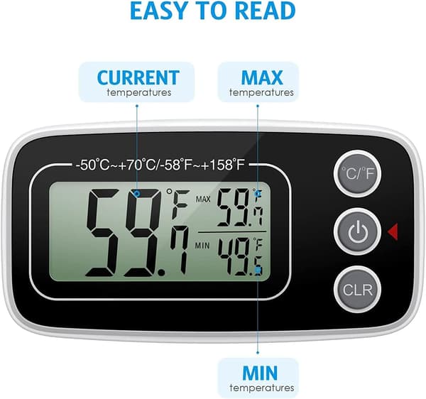 [2-pack] Kylskåpstermometer, digital termometer för kyl och frys