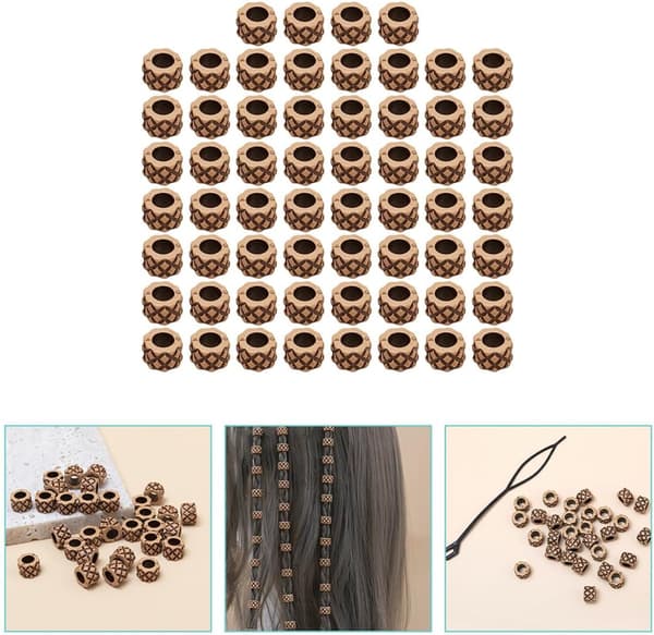 60 st Dreadlocks Hårpärlor Stora Hål Träpärlor Flätningstillbehör